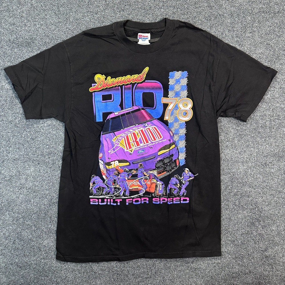 VTG Diamond Rio Built For Speed Racing T-Shirt Mens Size Large Black Hanes 90s